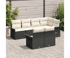 Sodo Sofų Rinkinys su pagalve 7 pcs Juoda Poli ratanas