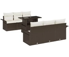 Lauko baldų komplektas Sodo Sofų Rinkinys su pagalve 7 pcs Ruda Poli ratanas
