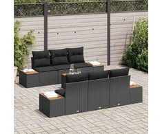 Lauko baldų komplektas Sodo Sofų Rinkinys su pagalve 7 pcs Juoda Poli ratanas