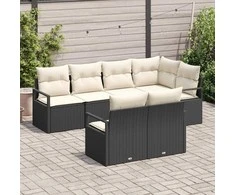 Lauko baldų komplektas Sofos komplektas 7 pcs Juoda poliratanas