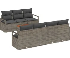 Lauko baldų komplektas Sodo Sofų Rinkinys su saugykla 7 pcs Pilka poliratanas