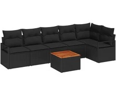Lauko baldų komplektas Sodo Sofų Rinkinys su pagalve 7 pcs Juoda poliratanas
