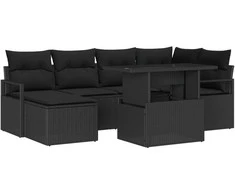 Lauko baldų komplektas Sodo Sofų Rinkinys su saugykla 7 pcs Juoda Poli ratanas