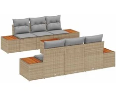 Lauko baldų komplektas Sodo Sofų Rinkinys su pagalve 7 pcs Smėlio Poli ratanas