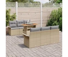 Sodo Sofų Rinkinys su saugykla 7 pcs Smėlio Poli ratanas