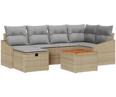 Lauko baldų komplektas Sodo Sofų Rinkinys su pagalve 7 pcs Smėlio poliratanas