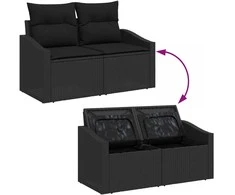 Sodo Sofų Rinkinys su pagalve su saugykla 7 pcs Juoda