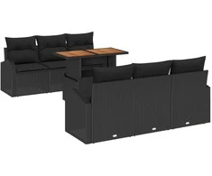 Lauko baldų komplektas Sodo Sofų Rinkinys su saugykla 7 pcs Juoda Poli ratanas