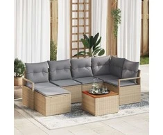 Lauko baldų komplektas Sodo Sofų Rinkinys su pagalve 7 pcs Smėlio poliratanas