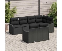 Sodo Sofų Rinkinys su saugykla 7 pcs Juoda Poli ratanas