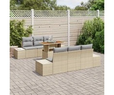 Lauko baldų komplektas Sodo Sofų Rinkinys su saugykla 7 pcs Smėlio Poli ratanas