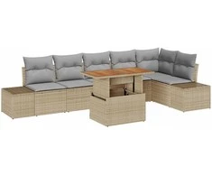 Lauko baldų komplektas Sodo Sofų Rinkinys su saugykla 7 pcs Smėlio Poli ratanas