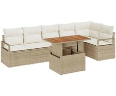 Sodo valgomojo komplektas su pagalve 7 pcs Bežinė ir kreminė
