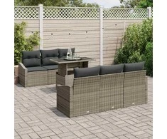 Lauko baldų komplektas Sodo Sofų Rinkinys su saugykla 7 pcs Pilka Poli ratanas