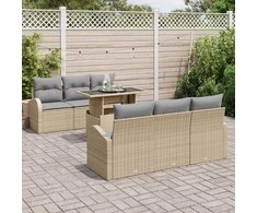 Sodo Sofų Rinkinys su pagalve 7 pcs Smėlio Poli ratanas