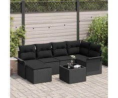 Lauko baldų komplektas Sodo Sofų Rinkinys su saugykla 7 pcs Juoda poliratanas