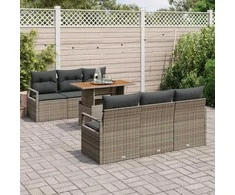 Sodo Sofų Rinkinys su saugykla 7 pcs Pilka Poli ratanas