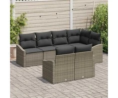 Lauko baldų komplektas Sofos komplektas su pagalve 7 pcs Pilka poliratanas
