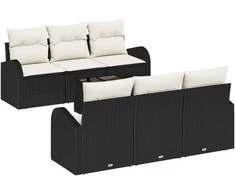 Sodo Sofų Rinkinys 7 pcs Juoda ir kreminė poliratanas
