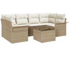 Lauko baldų komplektas Sodo Sofų Rinkinys 7 pcs Smėlio Poli ratanas