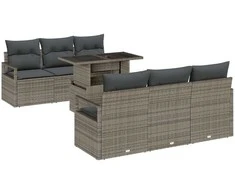 Lauko baldų komplektas Sodo Sofų Rinkinys su pagalve 7 pcs Pilka Poli ratanas