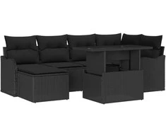 Sodo Sofų Rinkinys su pagalve 7 pcs Juoda Poli ratanas