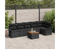 Lauko baldų komplektas Sodo Sofų Rinkinys su pagalve 7 pcs Juoda poliratanas