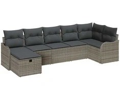 Lauko baldų komplektas Sodo Sofų Rinkinys su pagalve 7 pcs Pilka Poli ratanas