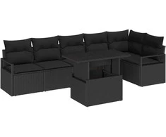 Lauko baldų komplektas Sodo Sofų Rinkinys su saugykla 7 pcs Juoda poliratanas