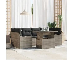 Sodo Sofų Rinkinys su pagalve 7 pcs Pilka Poli ratanas