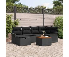 Sodo Sofų Rinkinys su pagalve 7 pcs Juoda Poli ratanas