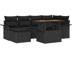 Sodo Sofų Rinkinys su saugykla 7 pcs Juoda Poli ratanas