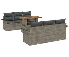 Sodo Sofų Rinkinys su saugykla 7 pcs Pilka Poli ratanas