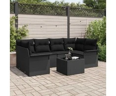 Lauko baldų komplektas Sodo Sofų Rinkinys 7 pcs Juoda Poli ratanas