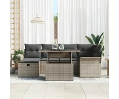 Lauko baldų komplektas Sodo Sofų Rinkinys su pagalve 7 pcs Pilka poliratanas