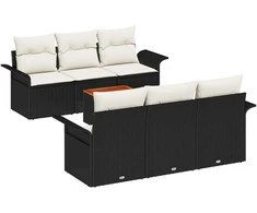 Sodo Sofų Rinkinys 7 pcs Juoda ir kreminė poliratanas