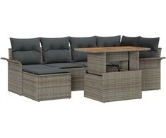 Sodo Sofų Rinkinys su saugykla 7 pcs Pilka Poli ratanas