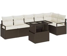 Lauko baldų komplektas Sodo Sofų Rinkinys su saugykla 7 pcs Ruda Poli ratanas