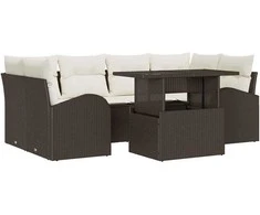 Sodo Sofų Rinkinys su pagalve 7 pcs Ruda Poli ratanas