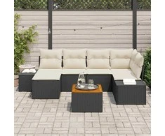 Lauko baldų komplektas Sodo Sofų Rinkinys 7 pcs Juoda ir balta