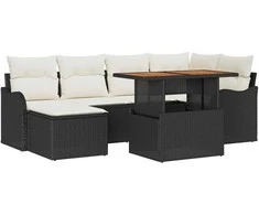Sodo Sofų Rinkinys su saugykla 7 pcs Juoda Poli ratanas