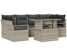 Lauko baldų komplektas Sodo Sofų Rinkinys 7 pcs Šviesiai pilka Poli ratanas