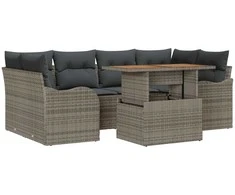 Sodo Sofų Rinkinys su saugykla 7 pcs Pilka Poli ratanas