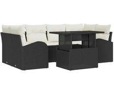 Sodo Sofų Rinkinys su pagalve 7 pcs Juoda Poli ratanas
