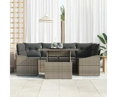 Lauko baldų komplektas Sodo Sofų Rinkinys su saugykla 7 pcs Pilka Poli ratanas