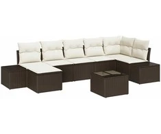 Lauko baldų komplektas Sodo Sofų Rinkinys su pagalve 7 pcs Ruda poliratanas