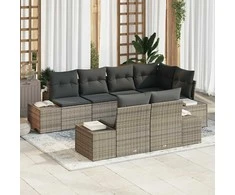 Lauko baldų komplektas Sodo Sofų Rinkinys su pagalve 7 pcs Pilka Poli ratanas
