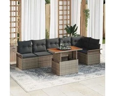 Lauko baldų komplektas Sodo Sofų Rinkinys su saugykla 7 pcs Pilka Poli ratanas
