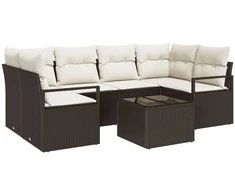 Sodo Sofų Rinkinys su pagalve 7 pcs Ruda ir grietinėlė