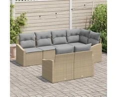 Lauko baldų komplektas Sofos komplektas su pagalve 7 pcs Smėlio poliratanas